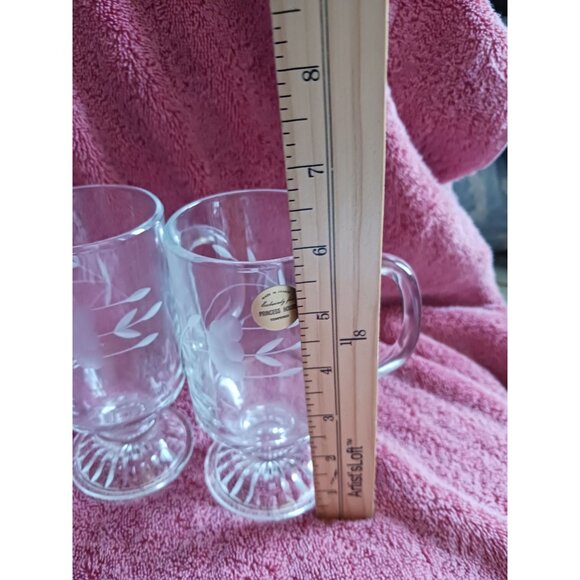 Princess House Etched Glass Mugs With Handles 6"Tall Floral design Set Of 4 - Picture 3 of 8
